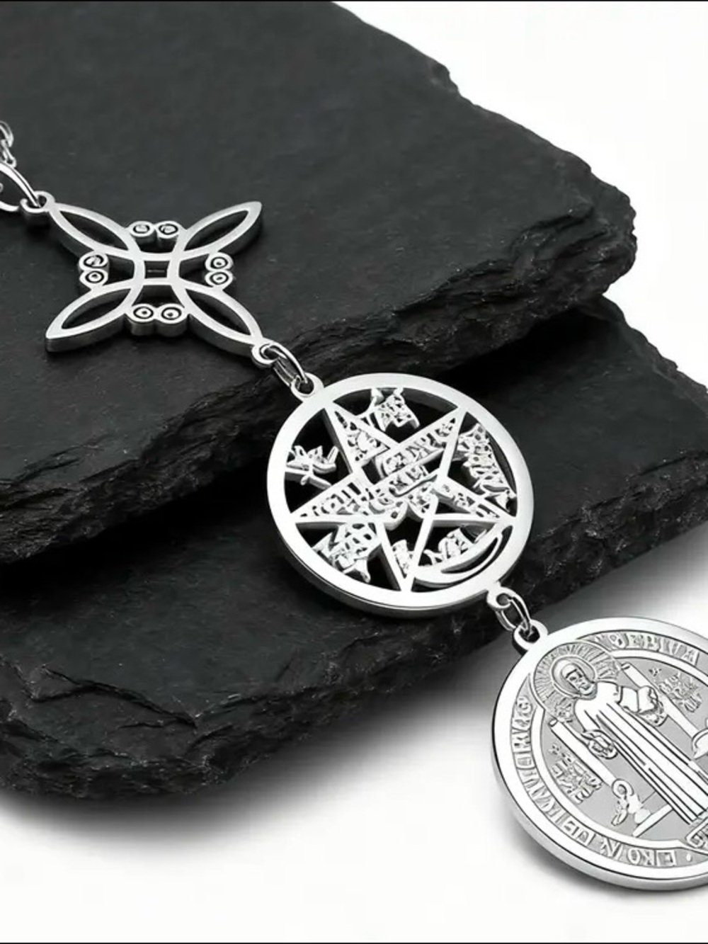 Triple Protection Necklace - Stainless Steel Spiritual Amulet with Witchcraft Kn